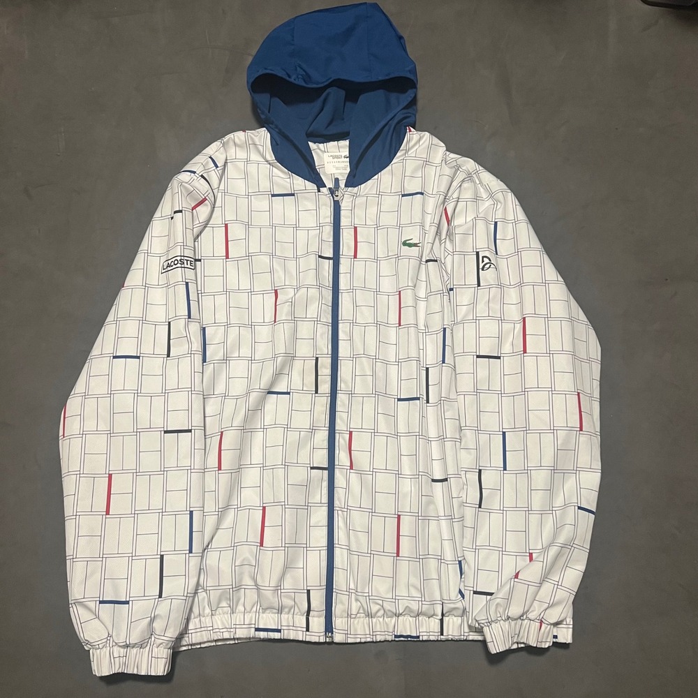 Lacoste Sport Novak Djokovic Jacket Mens 4XL White Tennis Windbreaker White Grid